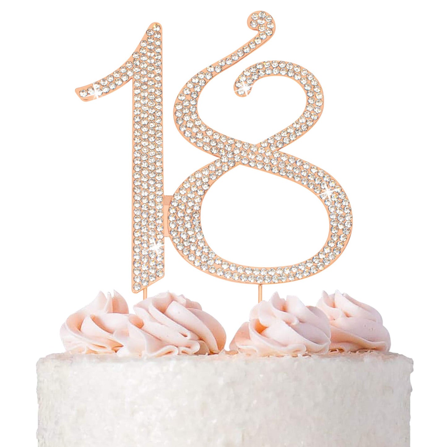 Crystal Creations 18 Cake Topper - Premium Rose Gold Metal Decoration, Sparkly Rhinestone, 1 Count