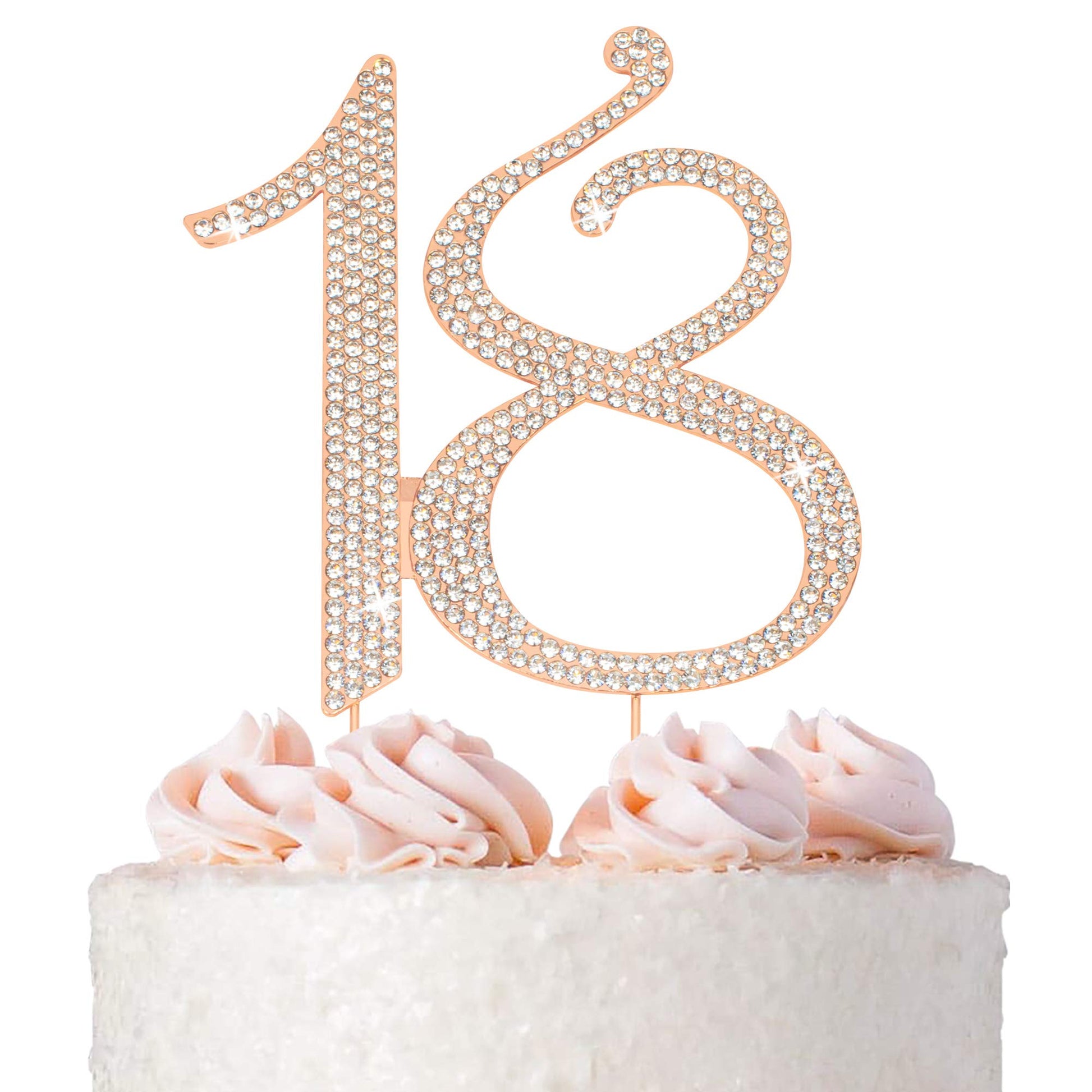 Crystal Creations 18 Cake Topper - Premium Rose Gold Metal Decoration, Sparkly Rhinestone, 1 Count