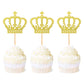 Ercadio 24 Pack Crown Cupcake Toppers Gold Glitter Prince Royal Crown Cupcake Picks King Crown Cupcake Decors For Prince Theme Baby Shower Party Decoration Supplies
