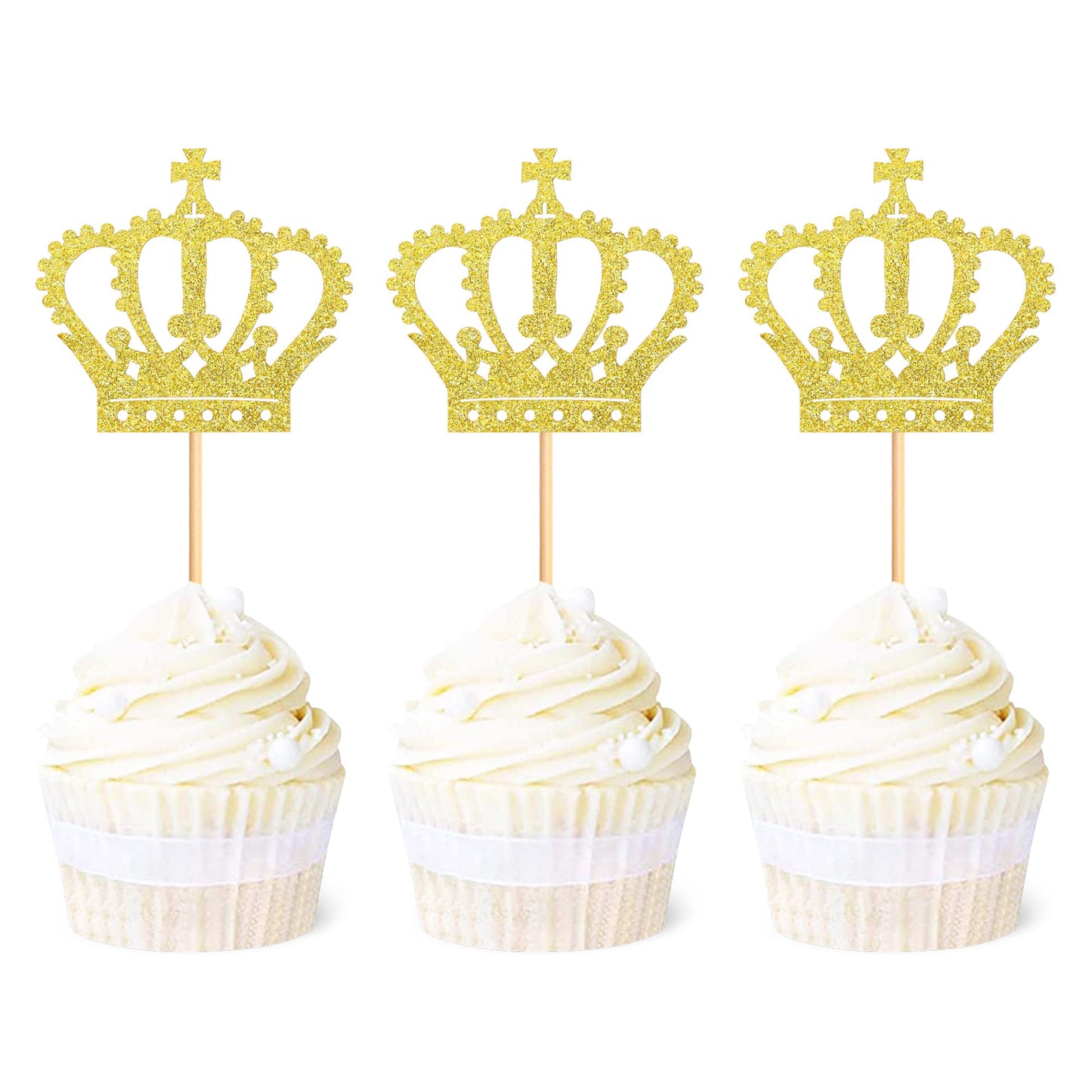 Ercadio 24 Pack Crown Cupcake Toppers Gold Glitter Prince Royal Crown Cupcake Picks King Crown Cupcake Decors For Prince Theme Baby Shower Party Decoration Supplies