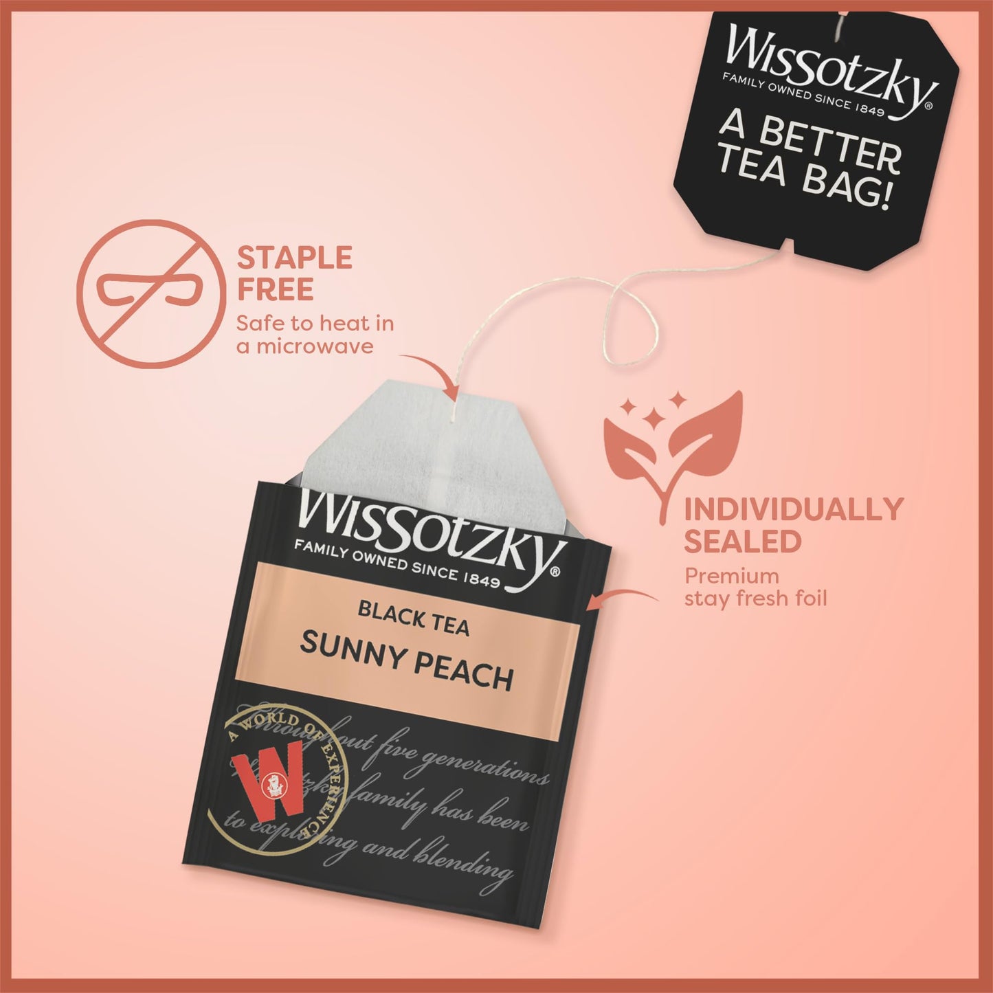 Wissotzky Sunny Peach Black Tea, 20 Tea Bags  Antioxidant Rich  Fruity Delight  Black Tea Bags