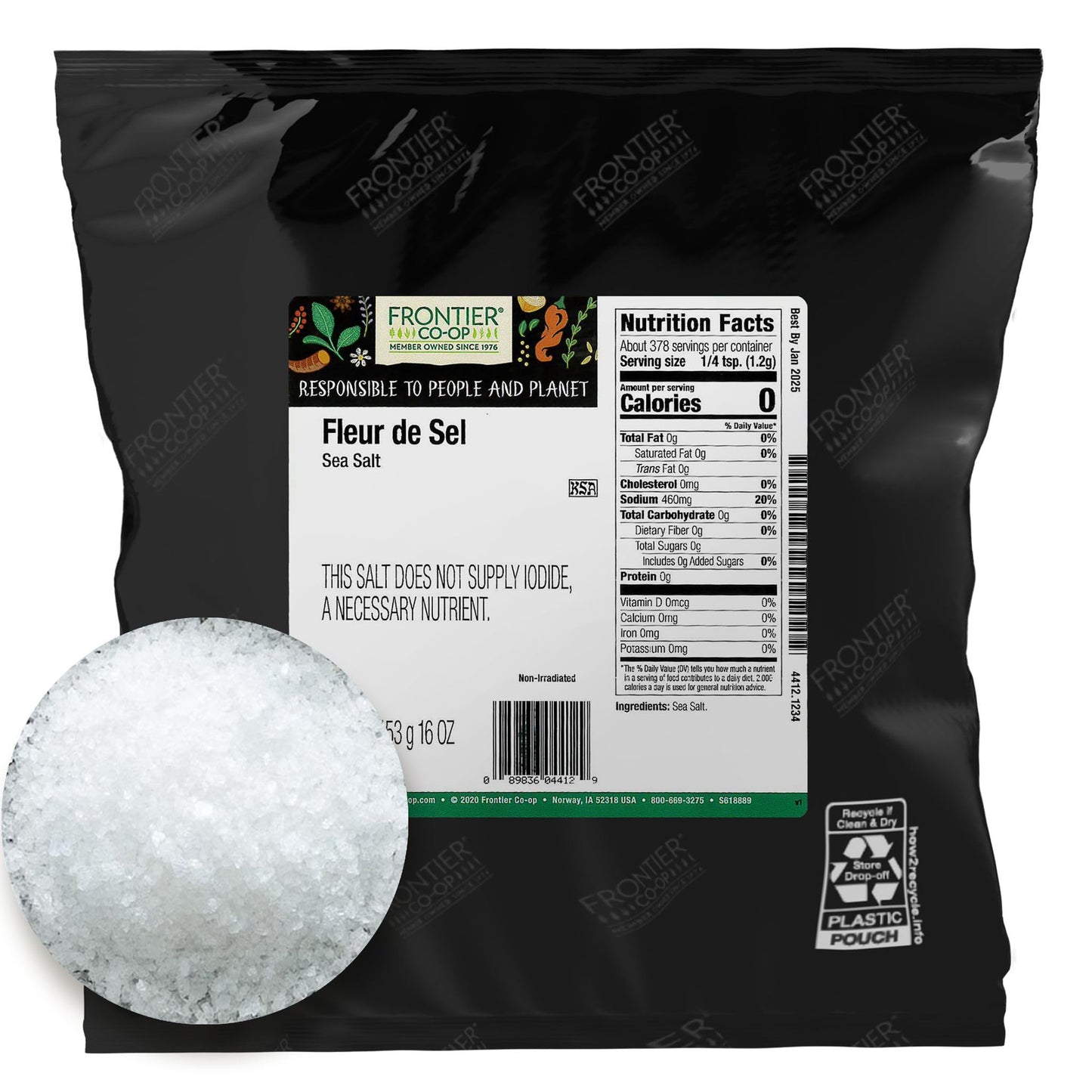 Frontier Co-op Fleur De Sel Sea Salt, 16 Ounce, All-Natural Seasoning