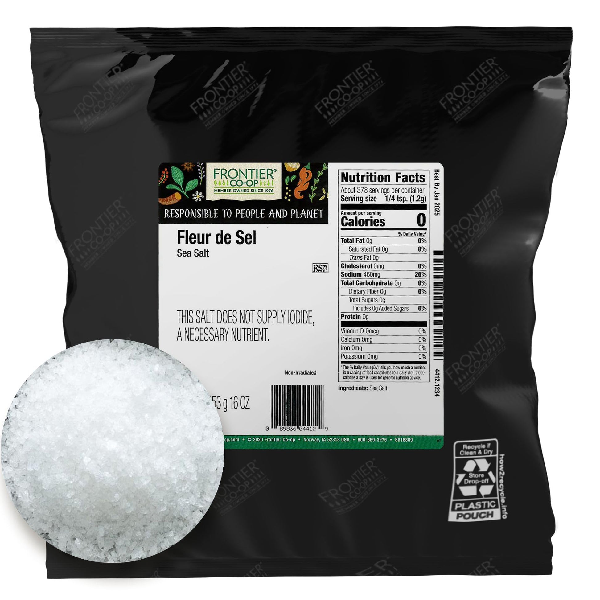 Frontier Co-op Fleur De Sel Sea Salt, 16 Ounce, All-Natural Seasoning