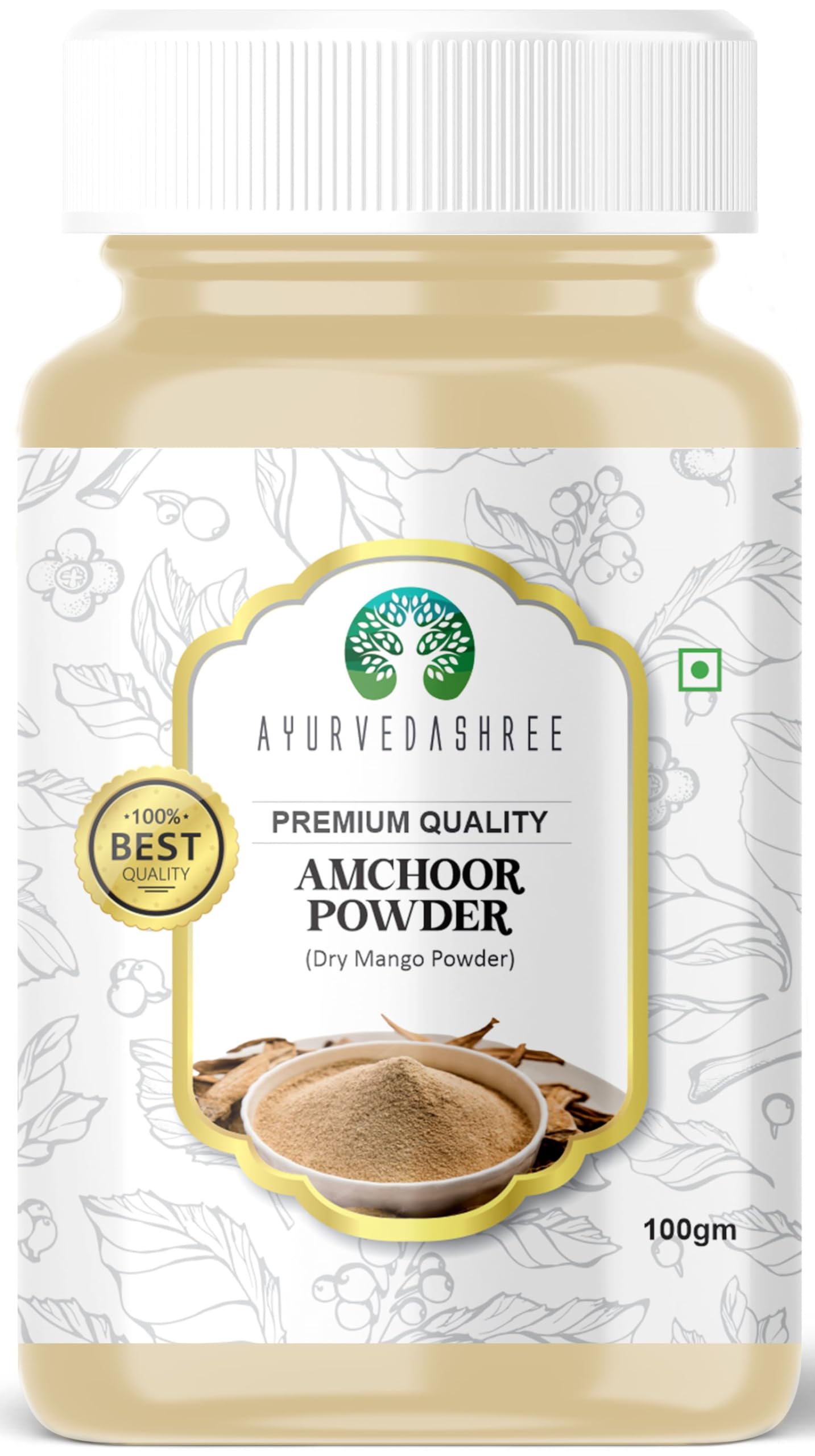 AYURVEDASHREE AMCHOOR POWDER 100g All Natural | Salt Free | Vegan | NON GMO | Amchur (Dried Mango) Ground | Indian Origin (Amcho
