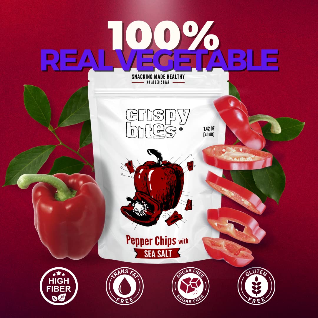 Baked Bell Pepper Chips, No Oil Added, Vegetable Crisps, No Sugar Added, Gluten Free, Healthy Snack, Vegan, Salad Topper, Sea Sa