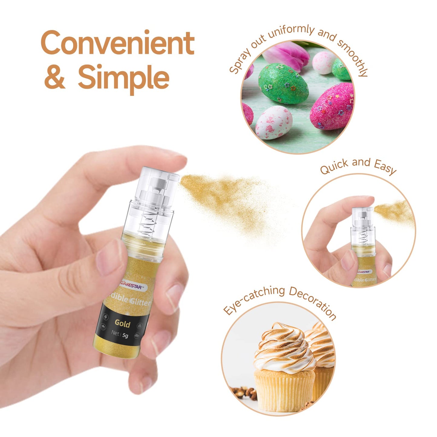 Edible Glitter Spray, Edible Luster Dust, 6 Colors, Edible Glitter For Cocktails, Powder For Cake Decorating, Baking, Drinks, Fo