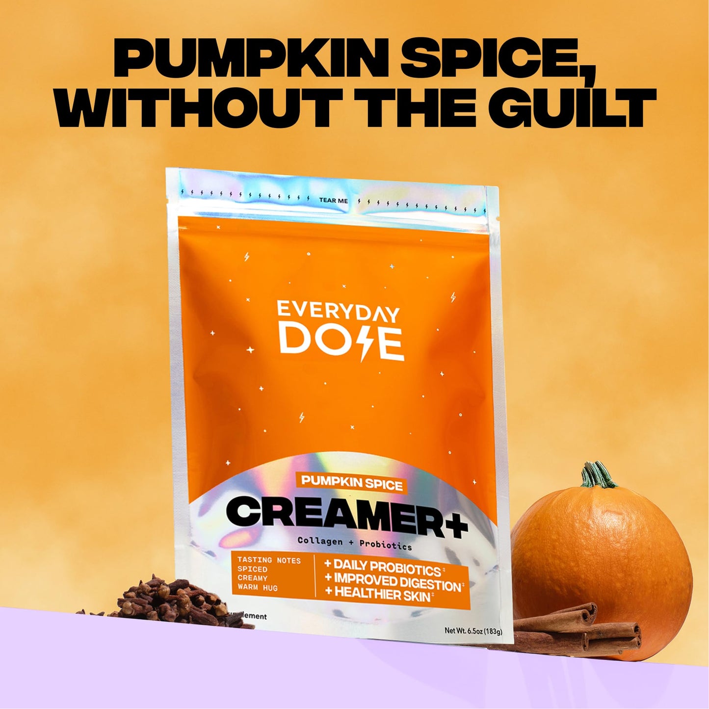 Everyday Dose Pumpkin Spice Creamer with Collagen & Probiotics - Pumpkin Spice Coffee Creamer for Gut Health  Energy  Mental Clarity  Immune Support  Skin & Nails - Gluten Free  Soy Free  14 Servings