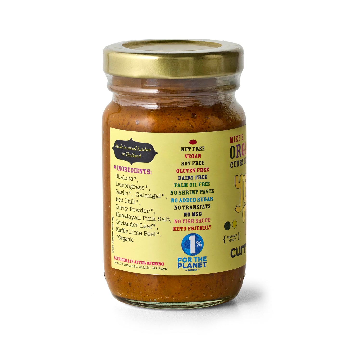 Yellow Thai Curry Paste ORGANIC. VEGAN. DAIRY FREE. SUGAR FREE. KETO FRIENDLY. MADE IN THAILAND. Case of 6 x 4.23 oz Glass Jars