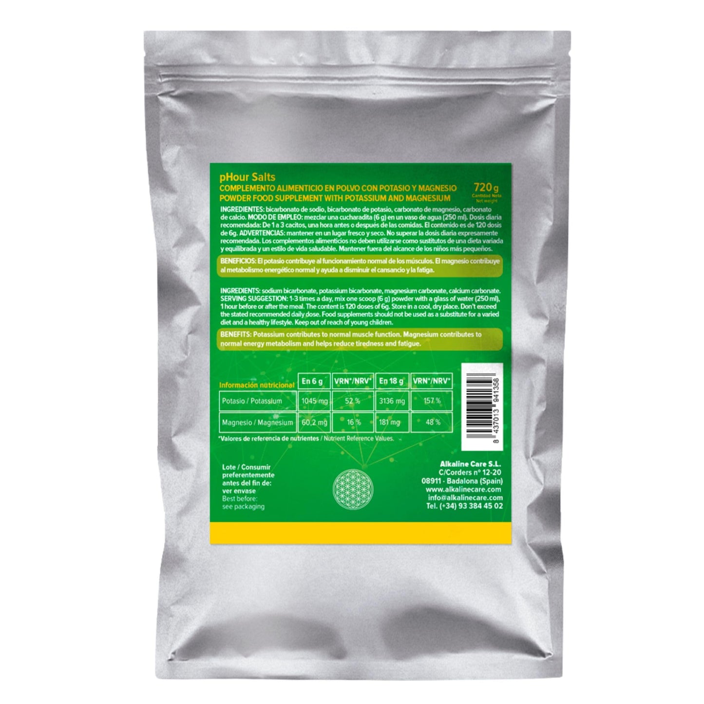 Alkaline Care Salts PHOUR Sachet 720g (1.59 lb) - AlkalineCare Helps The remineralization of The Body, Helping Your Muscles, Bon