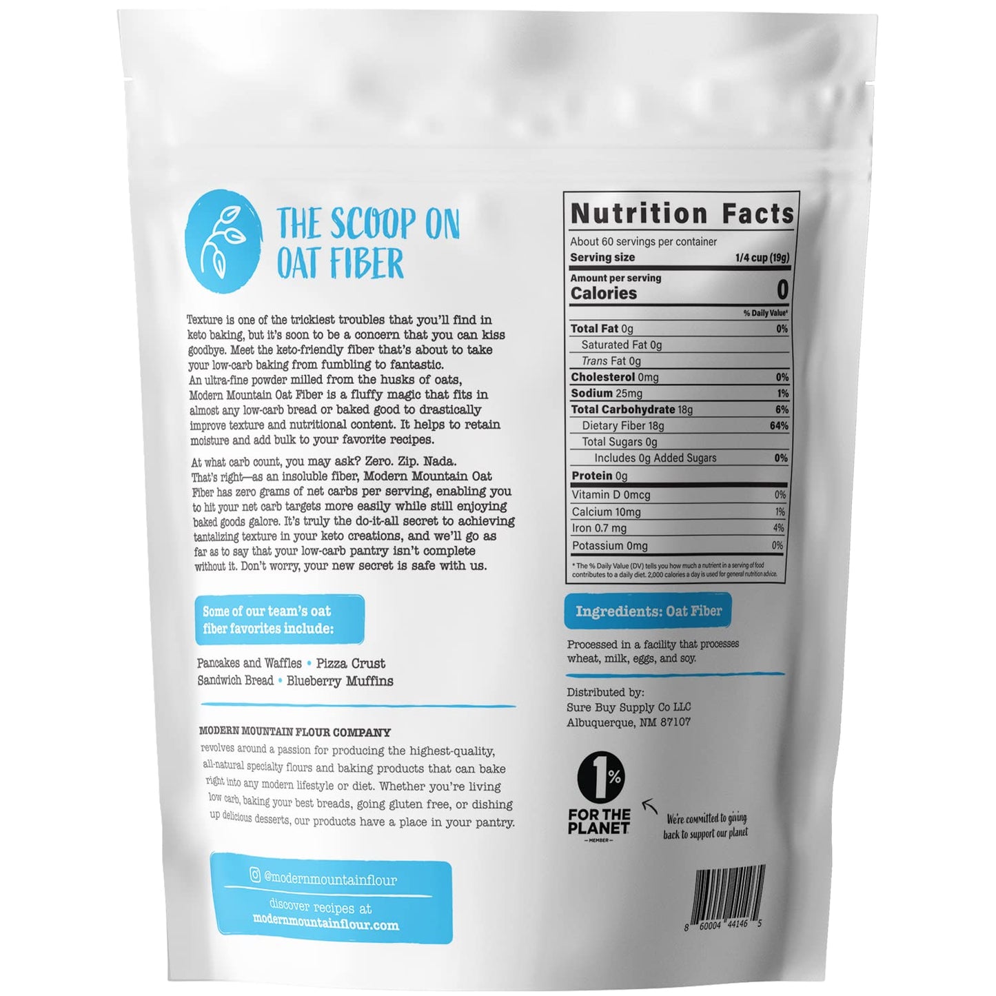 Oat Fiber (2.5 lb) For Baking Low carb and Keto 0g Net carbs Keto Friendly Essential for Low-carb Bread gluten Free All-Natural