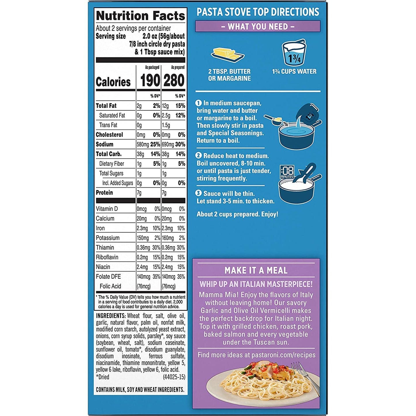 Pasta Roni, Garlic & Olive Oil Vermicelli Mix, 4.6 Oz (130 G) (Pack Of 3)