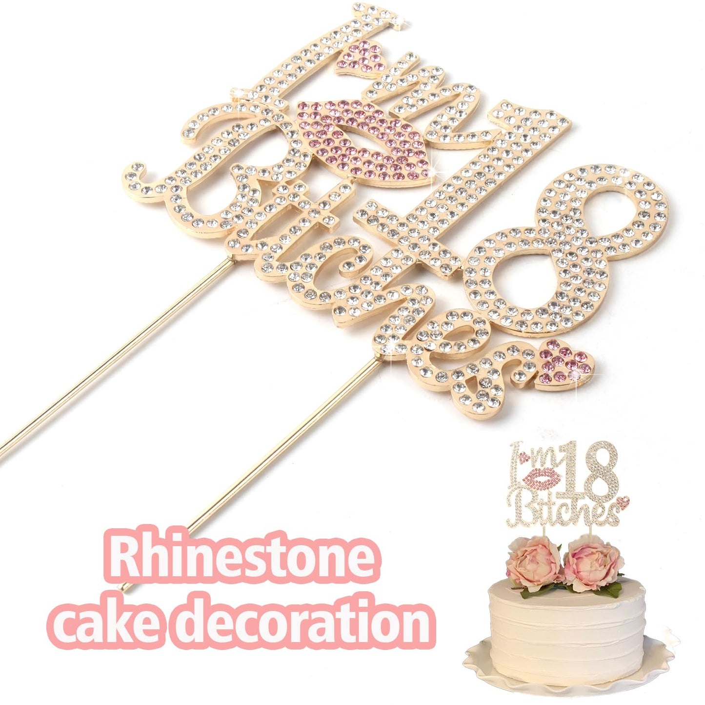Laskyer I'M 18Th Funny Birthday Pink Rhinestone Cake Topper - Happy 18Th Birthday Cheers To 18 Years Old Eighteen Bday Party Met