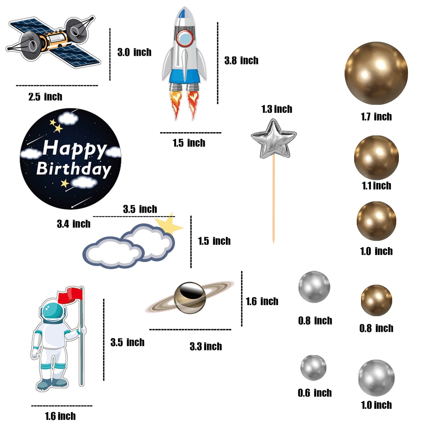 28 Pieces Astronaut Space Cake Toppers Outer Space Astronaut Figurines Planet Rocket Satellite Pearl Balls And Stars Kids Space