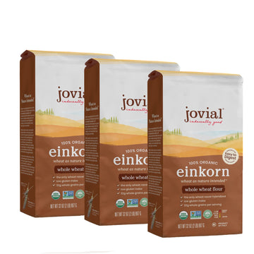 Jovial Organic Einkorn Whole Wheat Flour - Bread Baking Flour For Sourdough, High Protein, Non-Gmo, Organic Pizza & Pasta Flour, European Italian Flour, Glyphosate Free - 2 Lb, 3 Pack