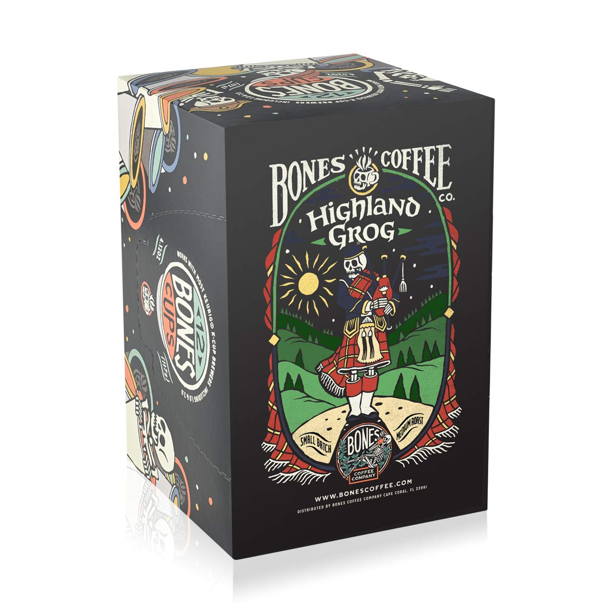 Bones Coffee Company Flavored Coffee Bones Cups Highland Grog Butterscotch Caramel | 12Ct Single-Serve Coffee Pods Compatible With Keurig 1.0 & 2.0 Keurig Coffee Maker