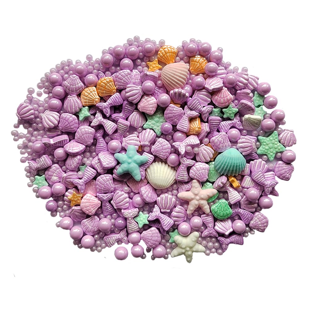 Homankit Mermaid Sprinkle Sweets Sprinkles For Baking Dessert Cupcake Cake Topper Starfish Shell Pearl Mermaid Candy Mix 3.53 Ounces Purple