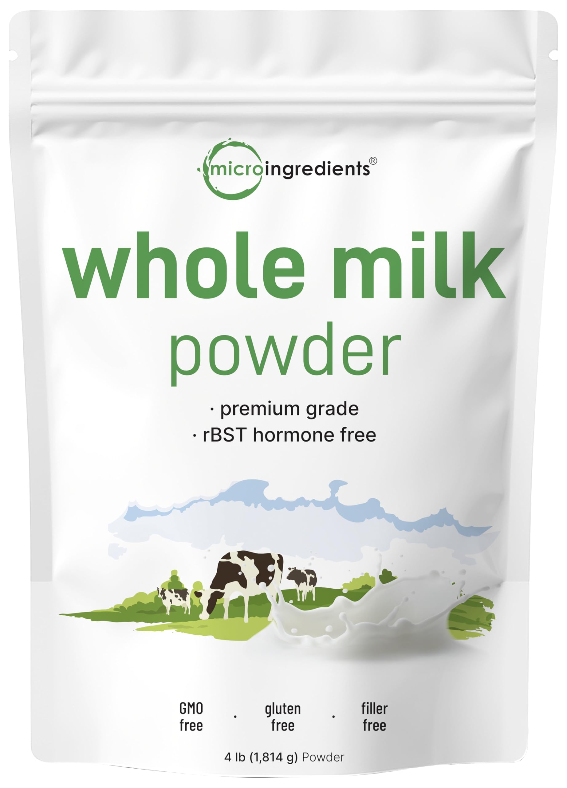 Micro Ingredients Whole Milk Powder, Non-GMO, 64 Ounce, rBST Hormone Free, Premium Grade for Baking
