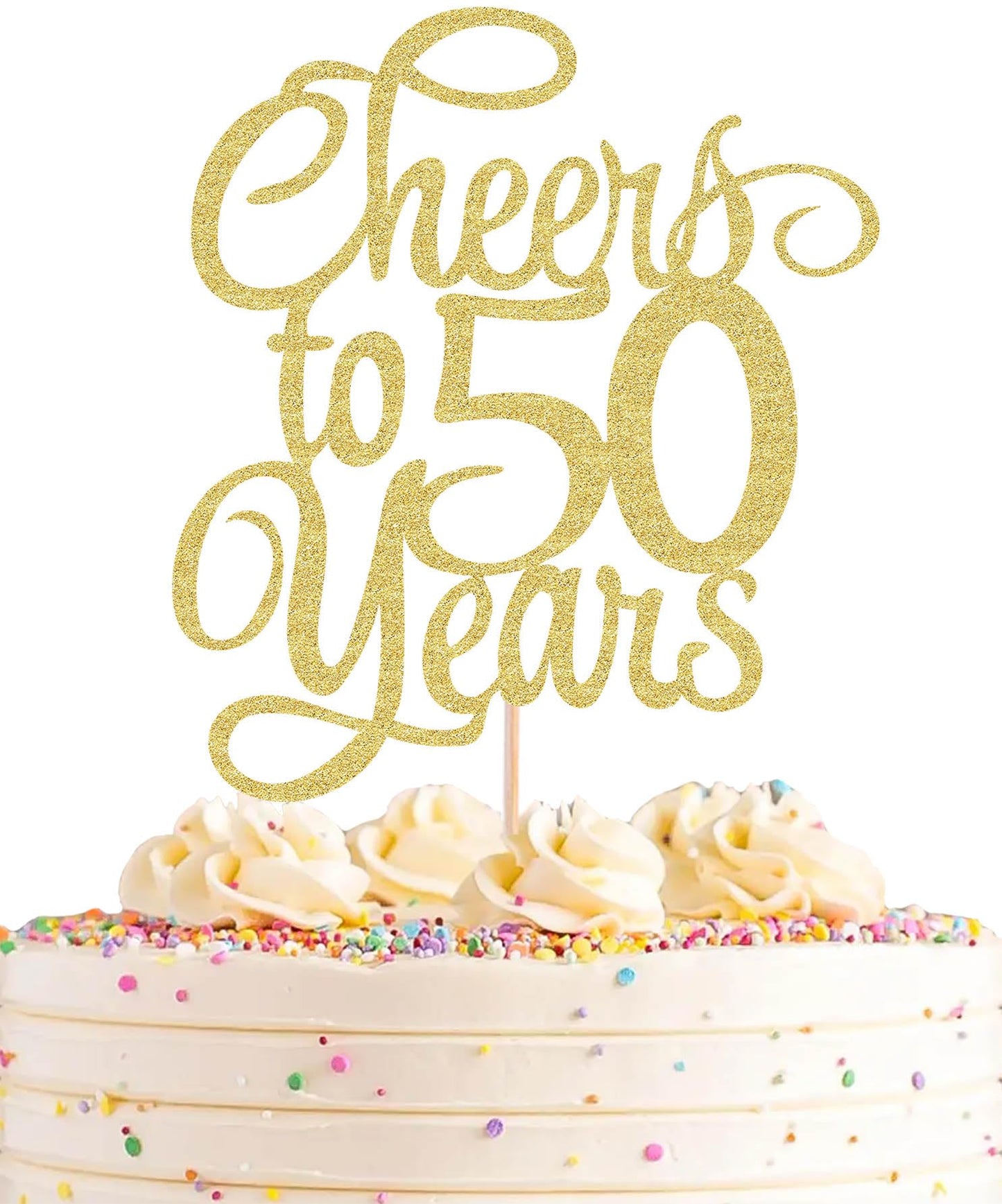 Ahaoray Cheers To 50 Years Cake Topper - Gold Glitter 50Th Birthday Cake Decorating Supplies  Perfect For 50Th Anniversary Or Fifty Birthday Party  Photo Booth Props