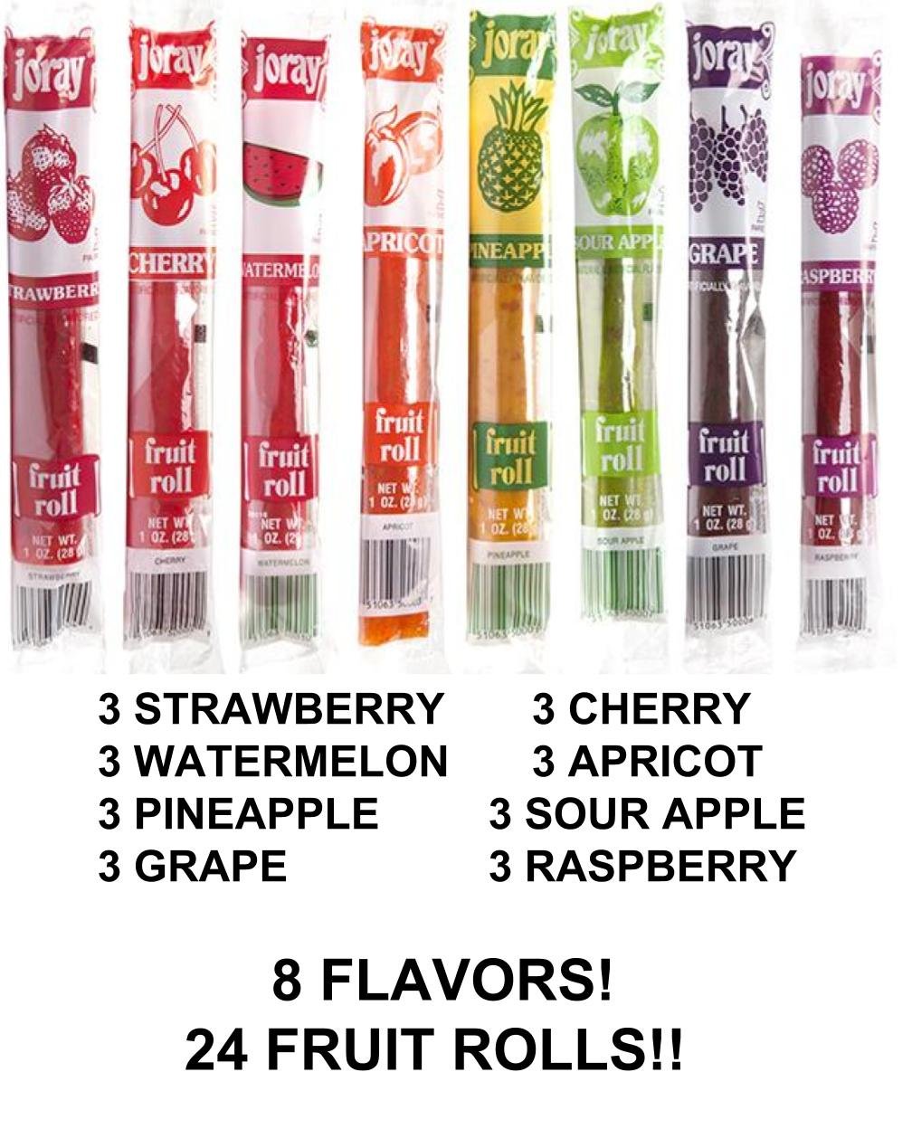 Joray Fruit Roll Variety Pack, 8 Flavors, 24 Count, 0.75 Ounce Each