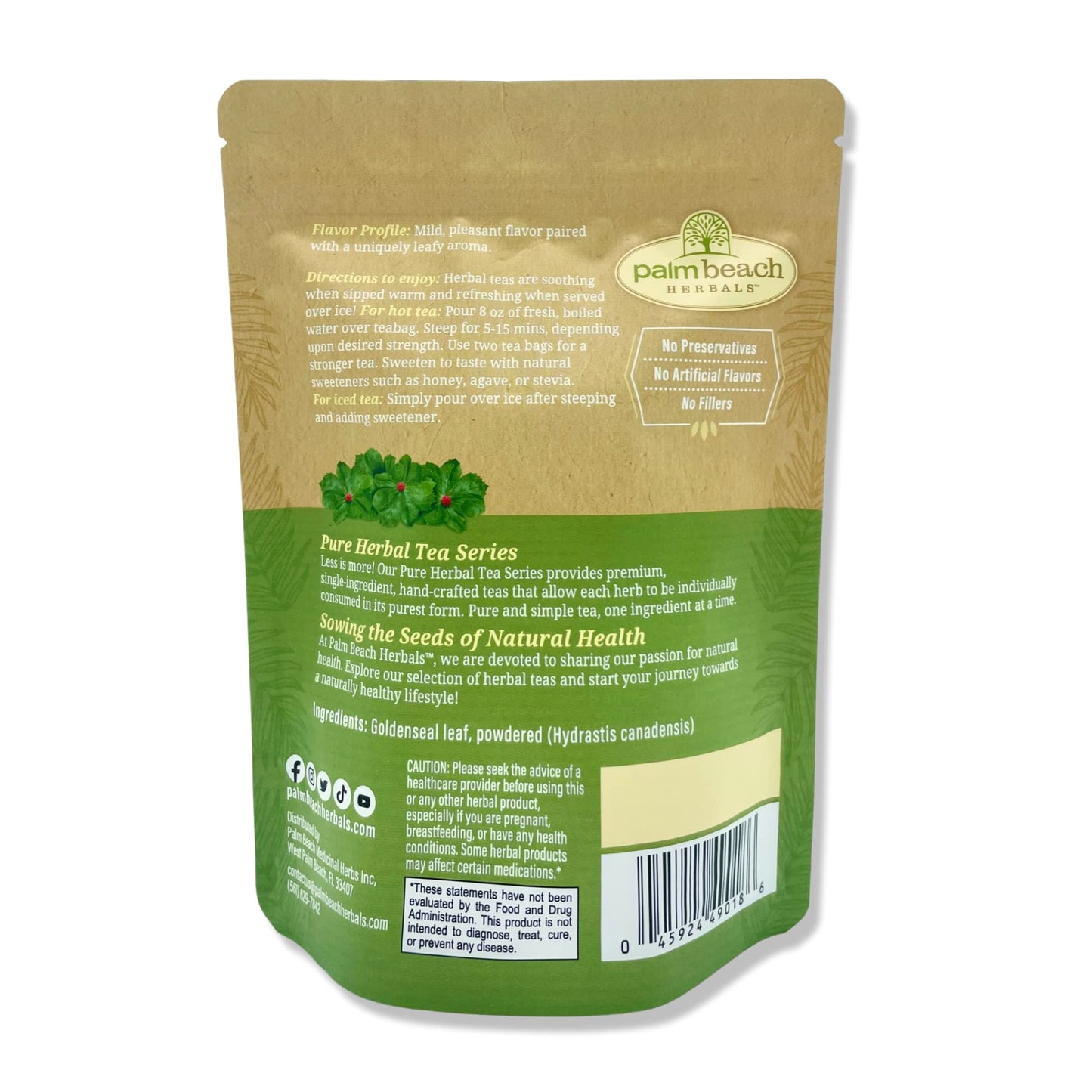 Palm Beach Medicinal Herbs Goldenseal Leaf Tea, Pure Herbal Tea, 30 Count