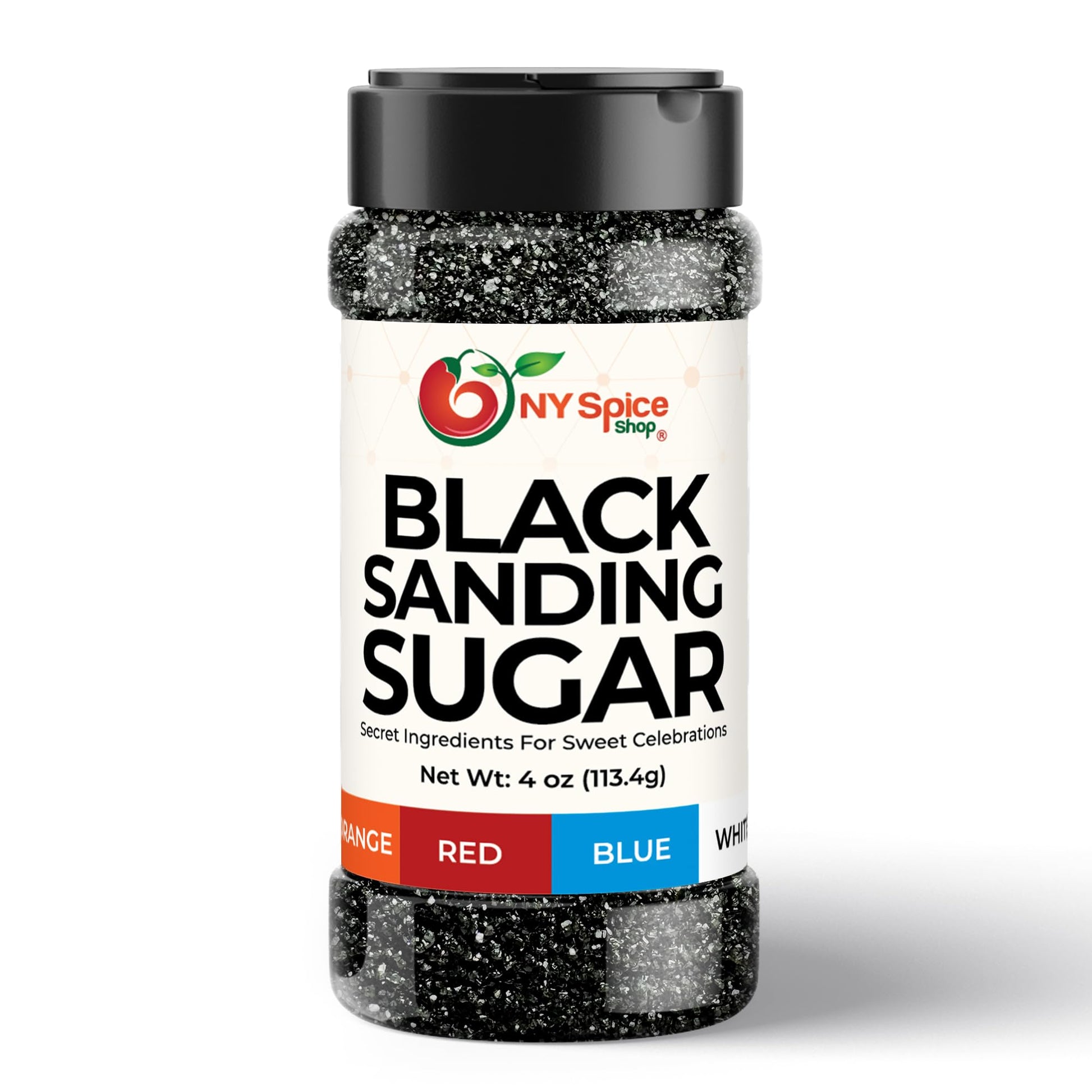 NY Spice Shop Black Sanding Sugar for Memorial Day - 4 Ounce Sweet Colorful Edible Sprinkles For Candy Dish - Chocolate Sprinkle