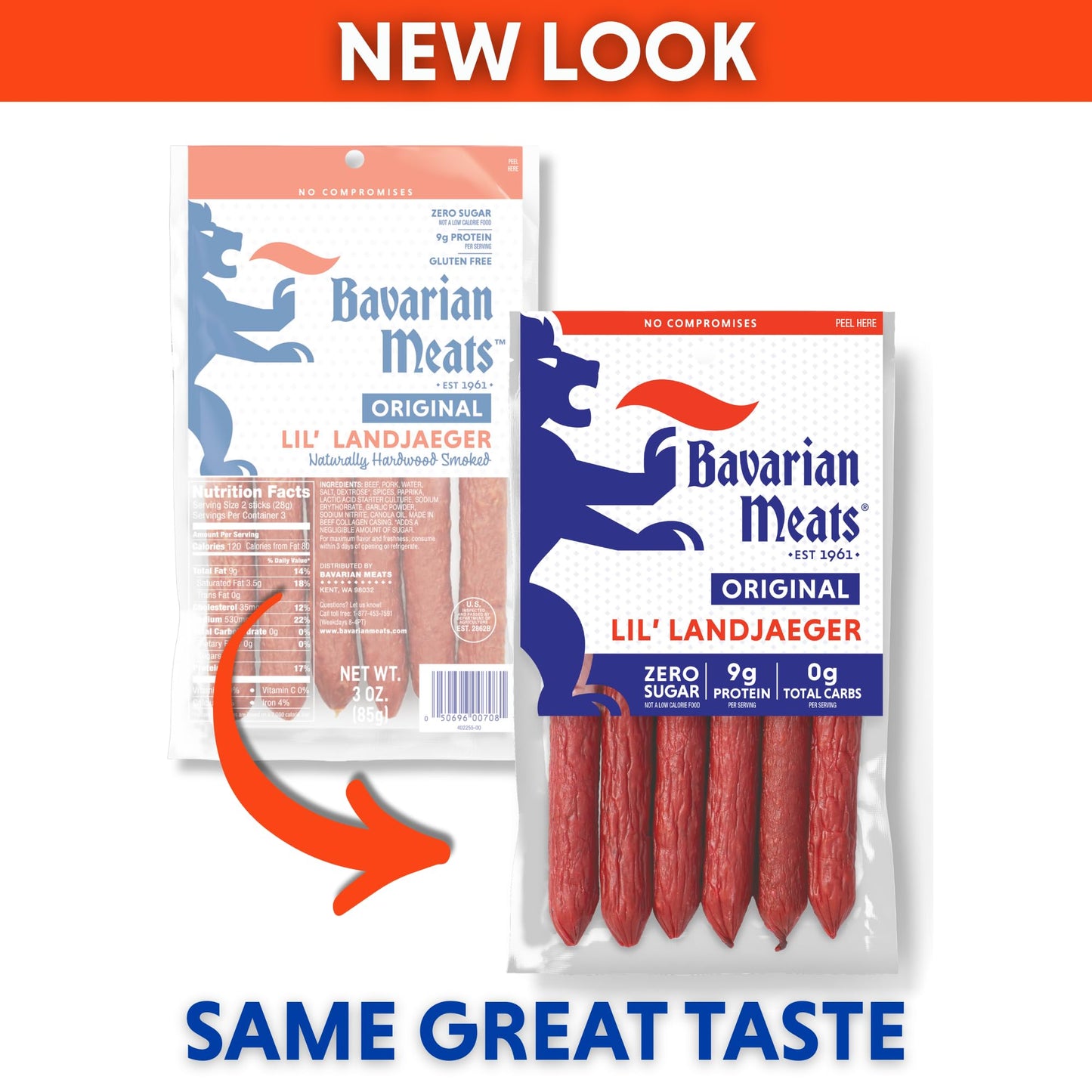 Bavarian Meats Lil Landjaeger Meat Sticks, Smoked Sausage, Gluten Free, Keto Friendly, 3 Ounce (Pack of 6)
