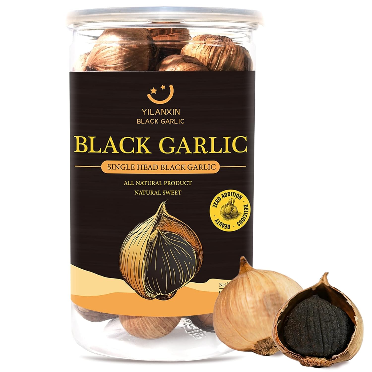 Generic Premium Single Clove Black Garlic /17.2 Oz (500 g) Whole Black Garlic Fermented for Full 90 Days, Non-Additives, Ready t
