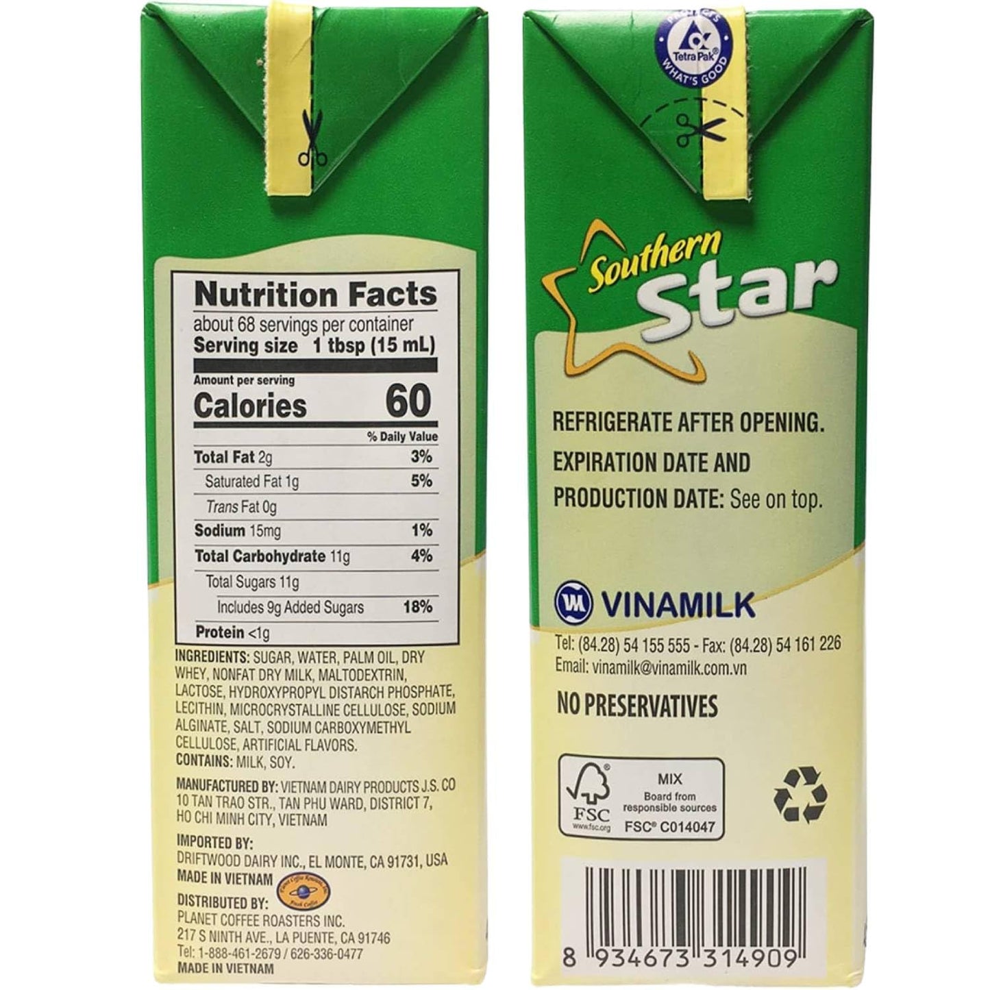 Southern Star Vinamilk Sweetened Condensed Creamer 45.3 Oz Box (1284G) - Perfect For Vietnamese Coffee, Flan, Fruits - Makes Any