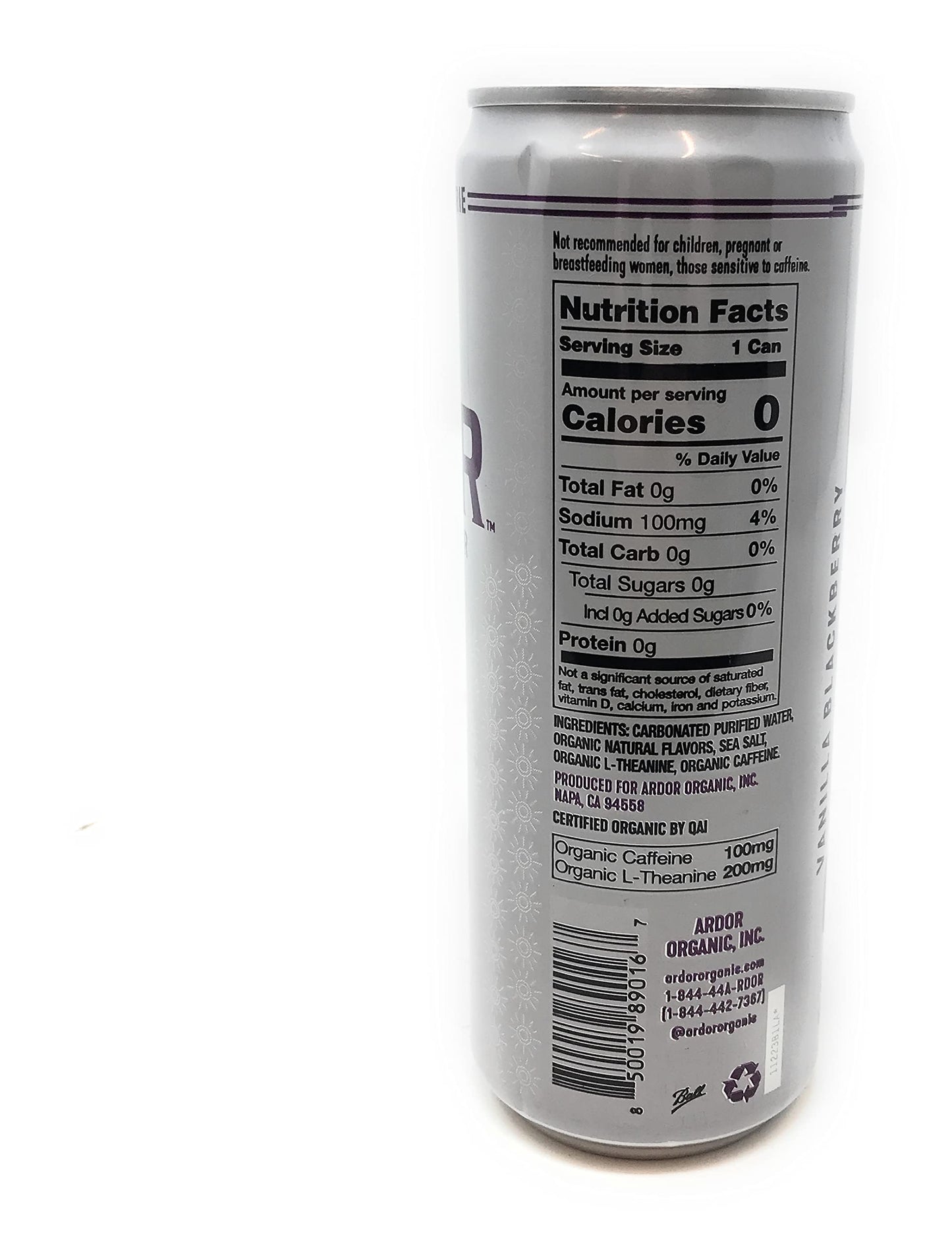 Ardor Organic Vanilla Blackberry Sparkling Energy Water, 12 FZ