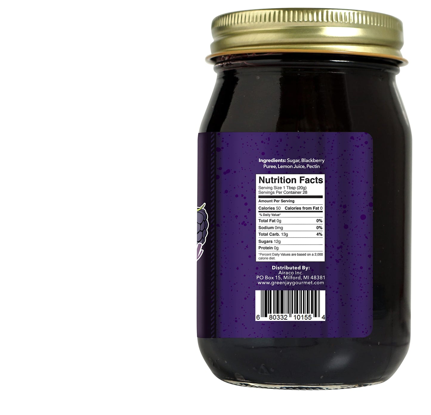 Green Jay Gourmet Seedless Blackberry Jam - All-Natural Fruit Jam with Blackberries & Lemon Juice - Vegan, Gluten-free Jam - Con