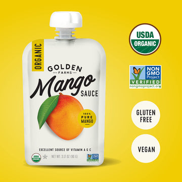 Golden Farms Mango Pouches, Single Ingredient Healthy Snacks (Pack Of 12), 100% Pure Fruit, No Added Sugar, Vegan, Gluten-Free,
