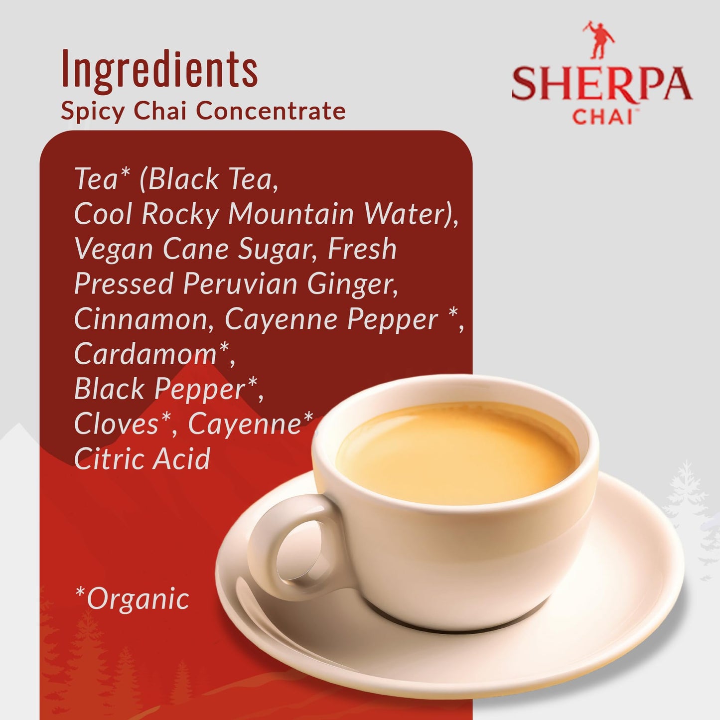 Sherpa Chai Spicy, Decaf Organic Chai Tea Concentrate, 128 Oz- Himalayan Black Tea Concentrate W/Freshly Pressed Ginger- Authent