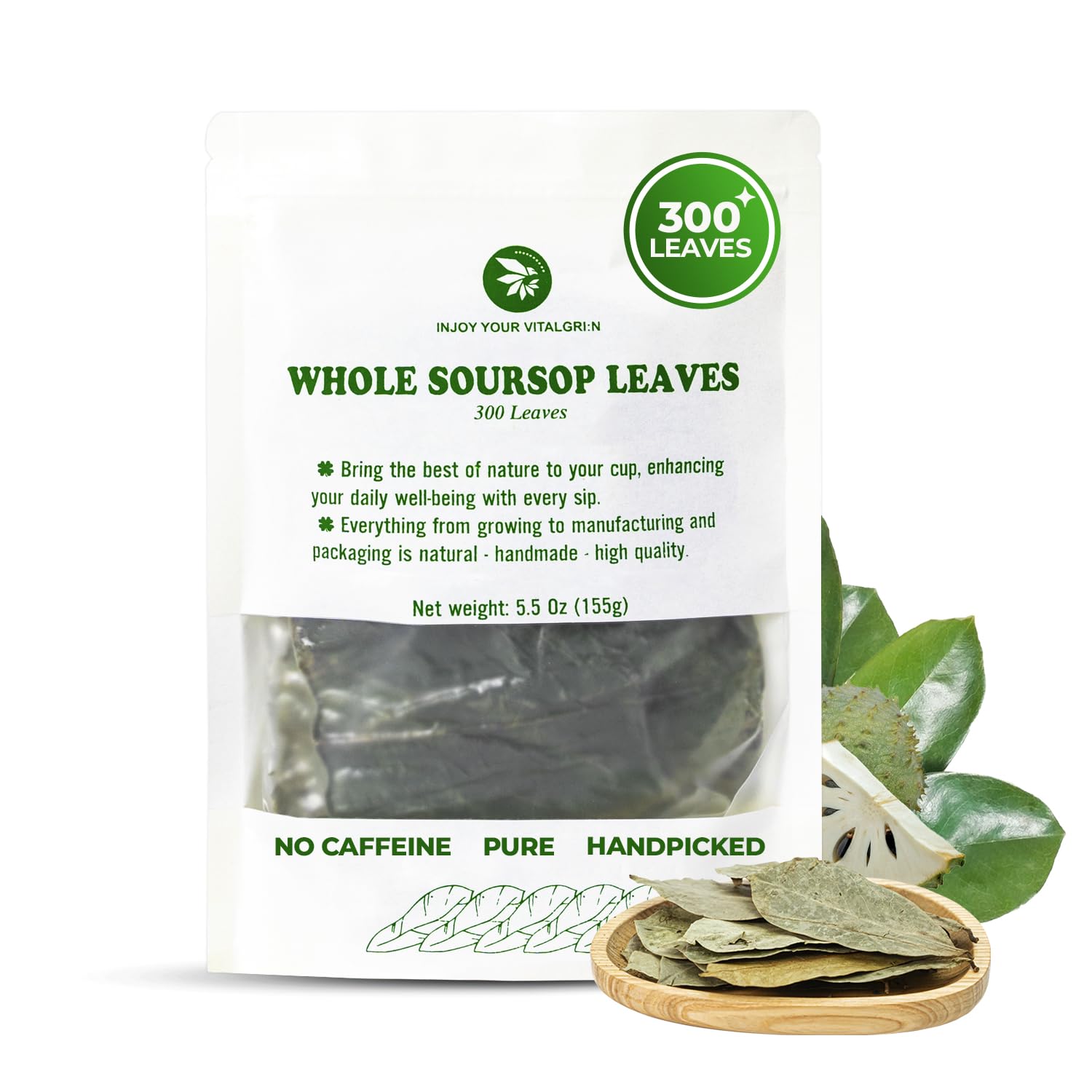 INJOY YOUR VITALGRI:N Soursop Graviola Leaf Tea - 350 Dried Leaves, Herbal Detox, 5.5 oz, 100+ Cups