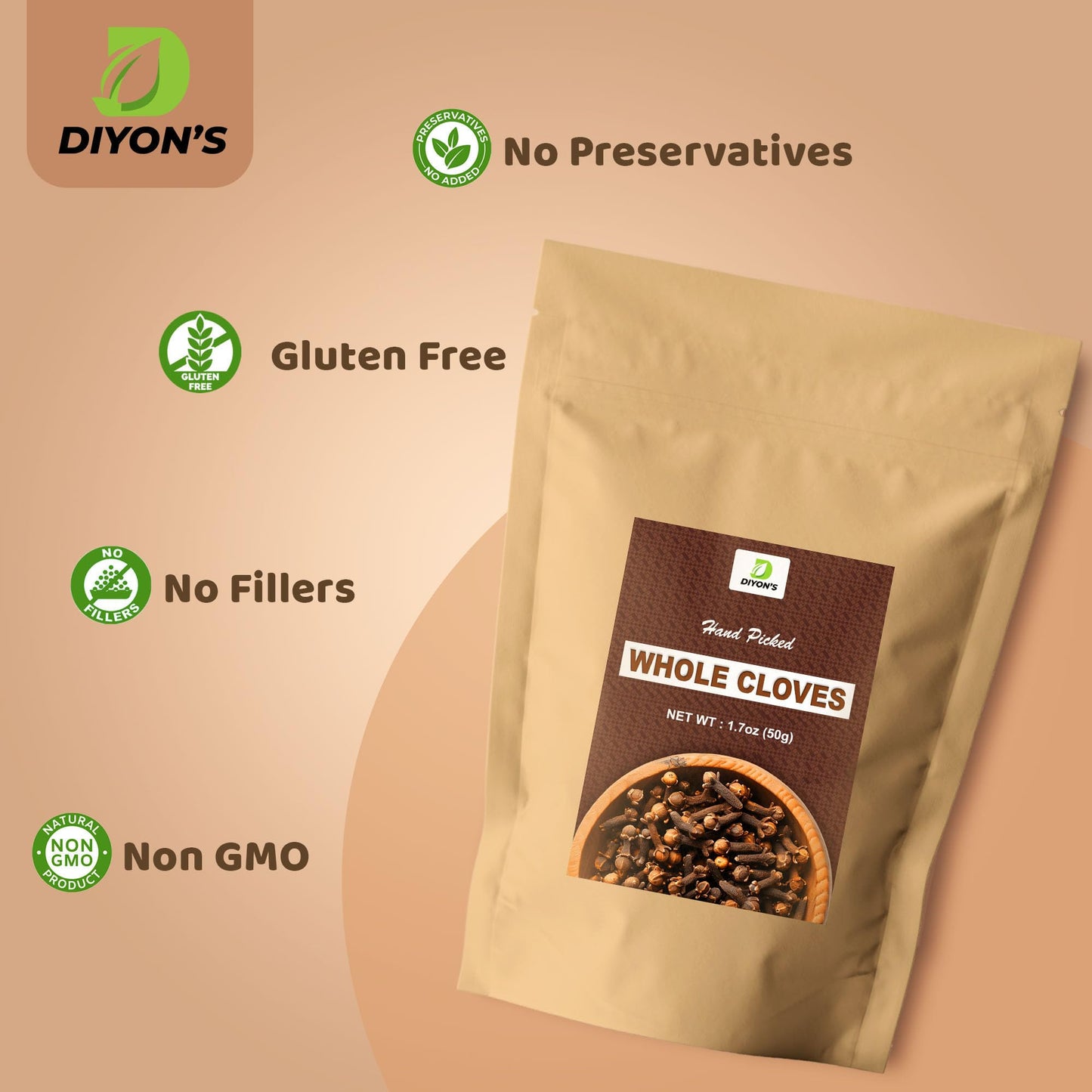 Organic Whole Cloves 1.7 oz, (stand up resealable pouch)