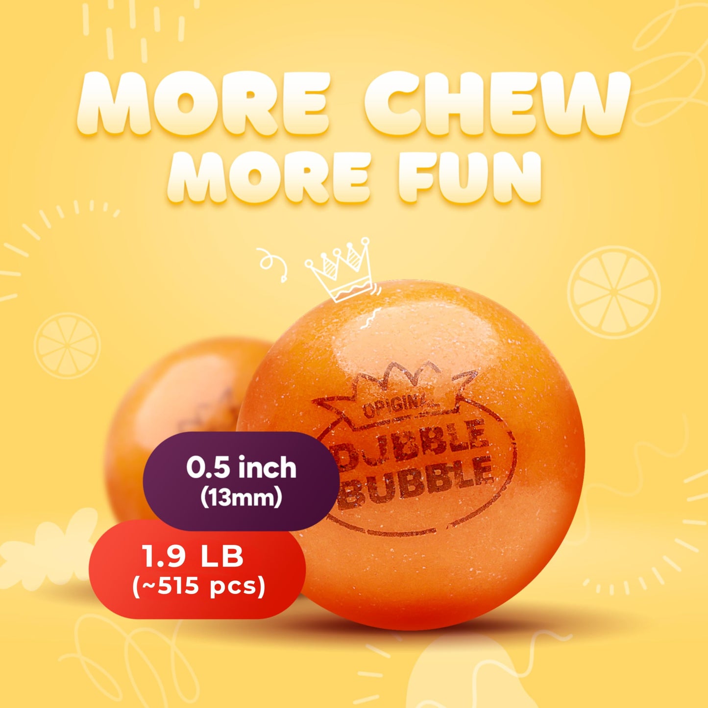 Gumballs For Gumball Machine - 0.5 Inch Gum Balls - Chewing Bubble Gum - 1.9 Lb Kids Gum Bulk Gumball Machine Refills - 515 Pcs