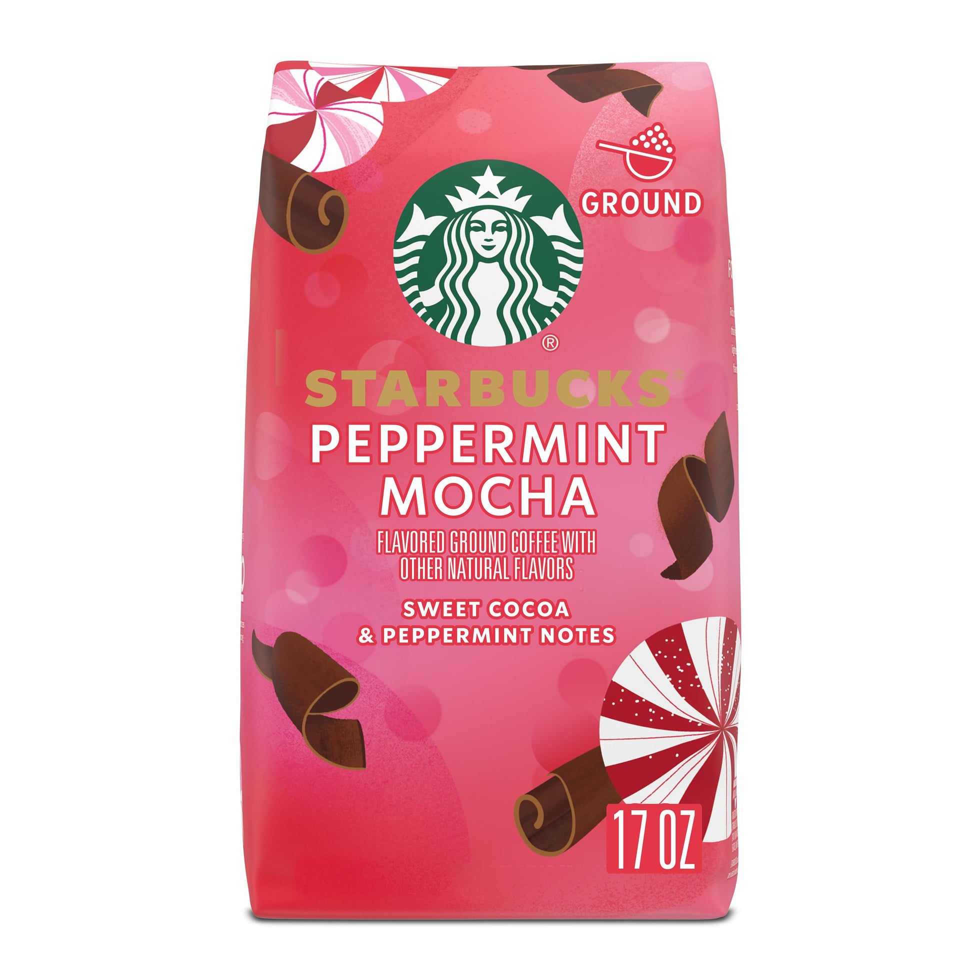 Starbucks Ground Coffee Peppermint Mocha 100% Arabica Limited Edition 17 Oz Brown