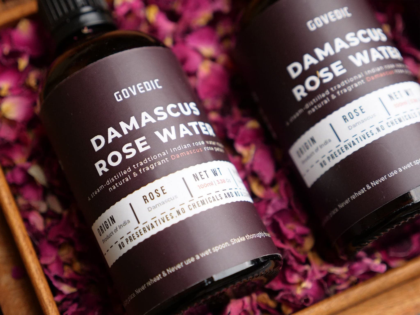 govedic Rose Water for Cooking  Baking  Cocktails | 100% Food Grade Rose Water | Face & Hair Care | Steam-Distilled Edible Damask Rose | 100 ml 3.38 Oz