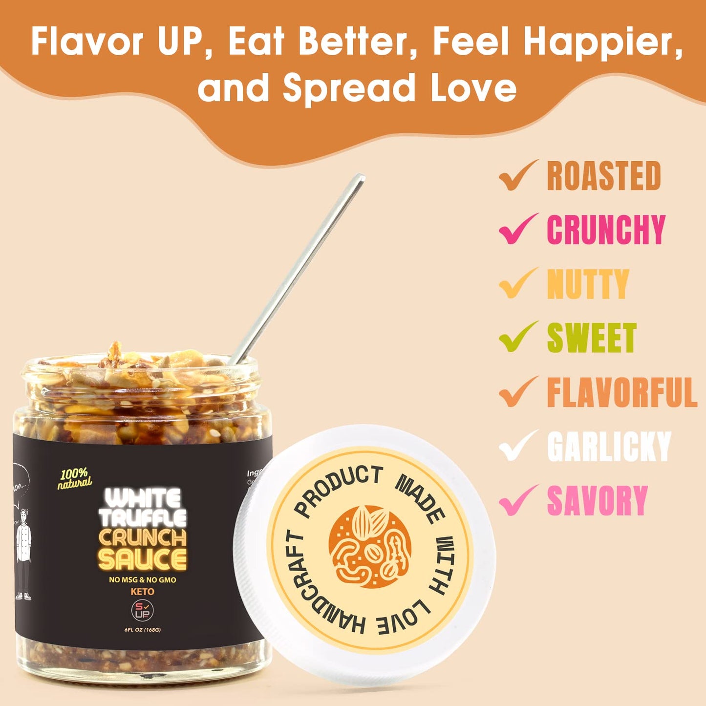 SAUCE UP NYC Trio-Nut-Crunch Sauce, 100% Natural, Vegan, Keto, 6oz, Flavor  , Gluten-Free, Zero MSG, White Truffle