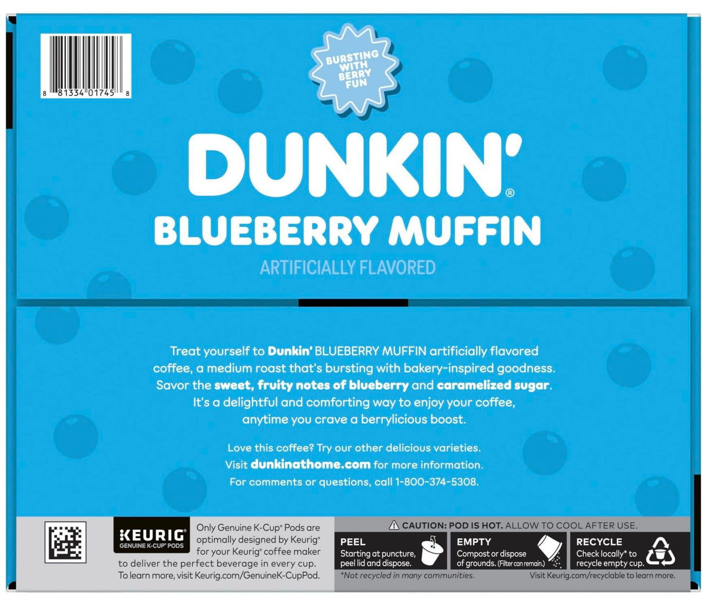 Dunkin Blueberry Muffin Coffee K-Cup Pods, Medium Roast, 54 Count, 20 Ounce Pack