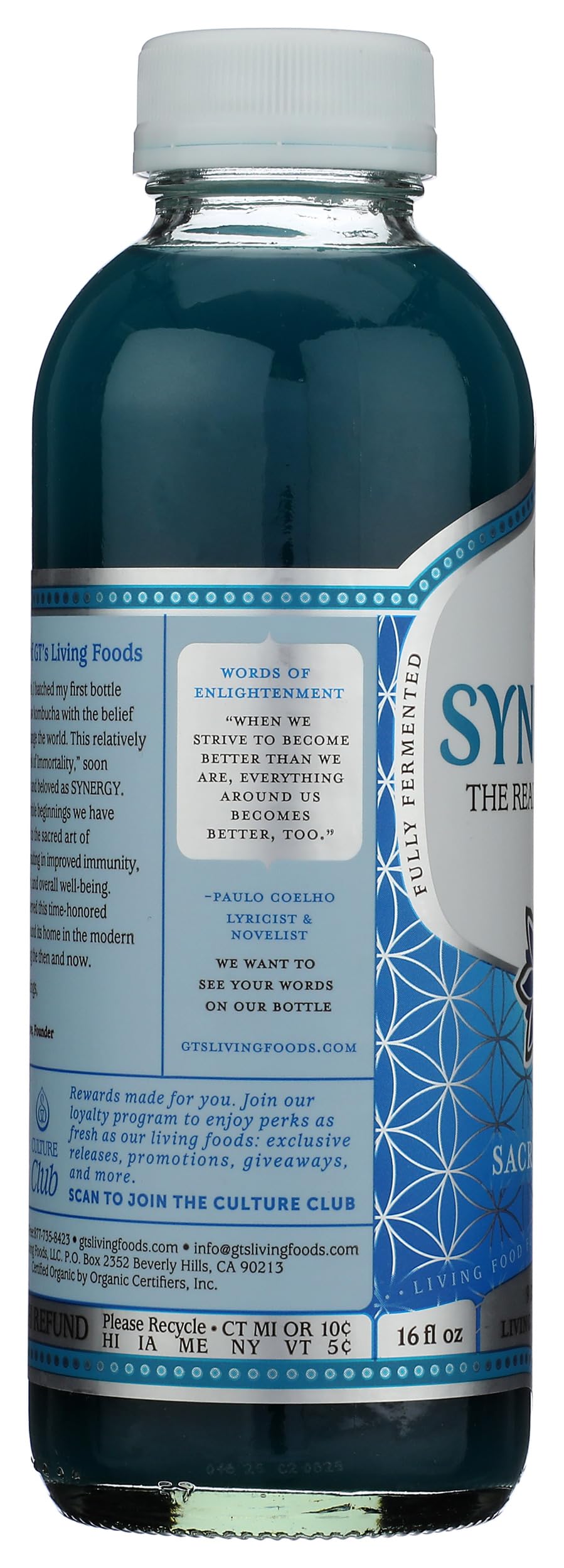 SYNERGY The Real Kombucha - Sacred Life - 16 fl oz Bottle - Raw Probiotic Drink for Gut Health and Immune Support