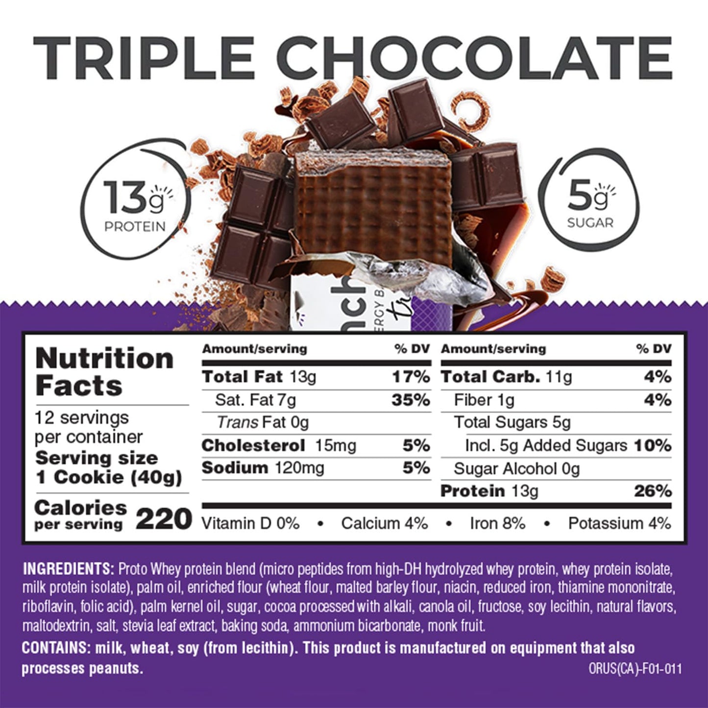 Power Crunch Protein Wafer Bars, High Protein Snacks with Delicious Taste, Triple Chocolate, 1.4 Ounce (12 Count)