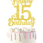 15Th Birthday Cake Topper - Double Sided Gold Glitter, Happy 15Th Birthday Cake Topper For Girls,15 Cake Decorations For Girls,