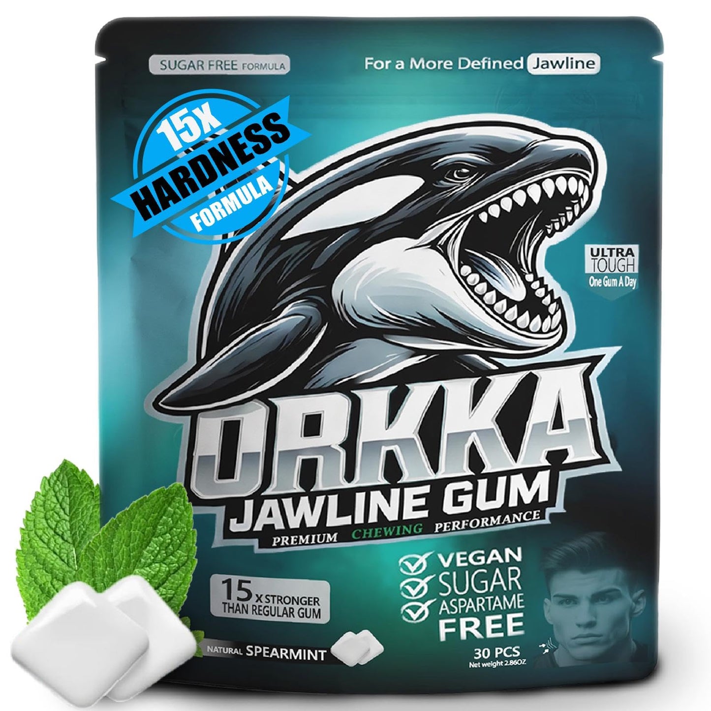 Orkka Jawline Gum 15X Hardness | Ultra Hard Chewing Gum For Jawline Training & Mewing | Facial Fitness & Jaw Exercise Gum | Sugar Free  Calorie Free  Top-Grade Performance Gum For Men & Women