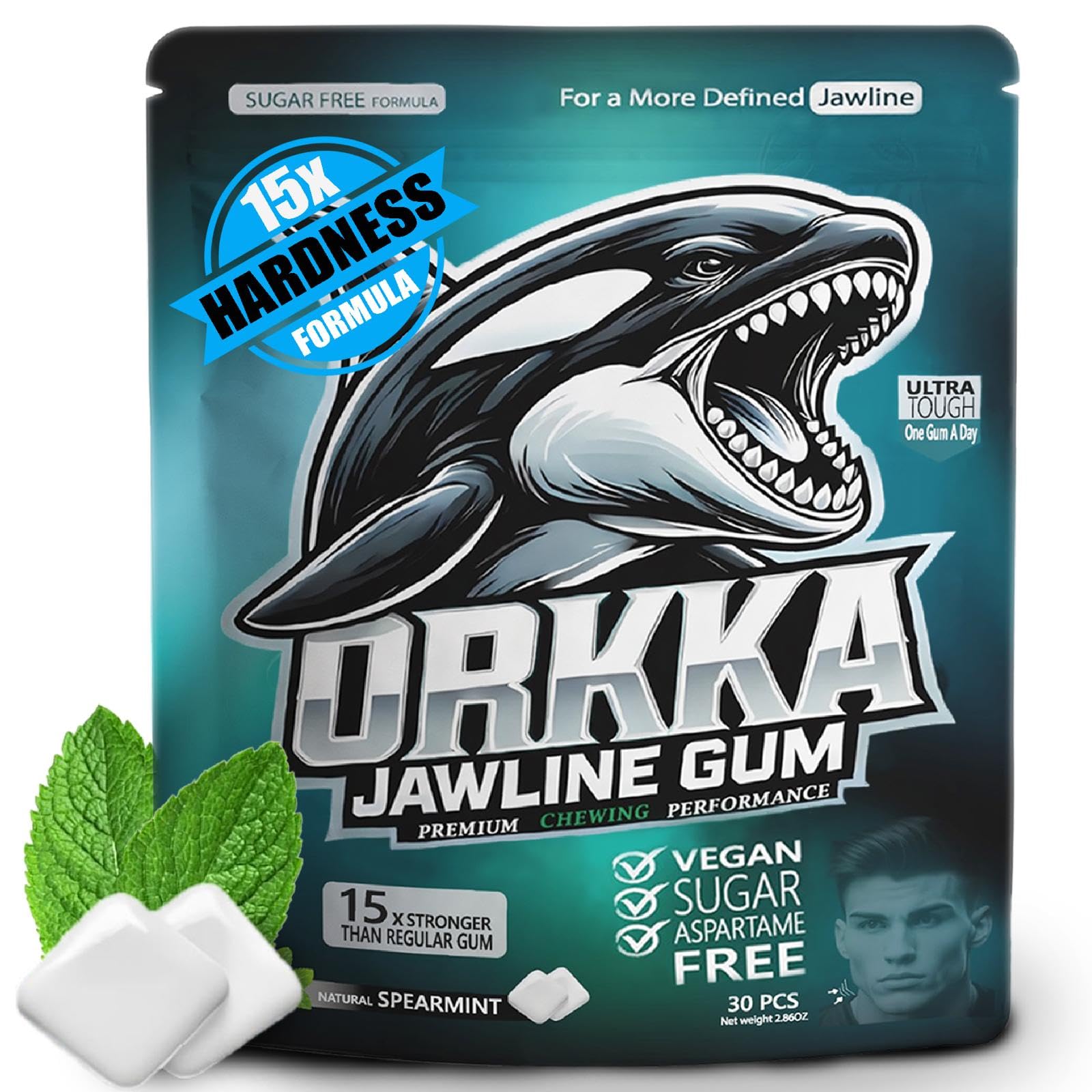 Orkka Jawline Gum 15X Hardness | Ultra Hard Chewing Gum For Jawline Training & Mewing | Facial Fitness & Jaw Exercise Gum | Sugar Free  Calorie Free  Top-Grade Performance Gum For Men & Women