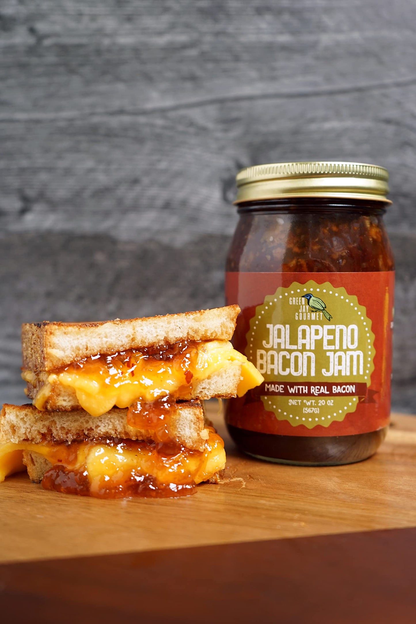 Green Jay Gourmet Jalapeno Bacon Jam - Classic Spread For Burgers, Sandwiches, Toast, Charcuterie - Sweet, Savory Flavoring For