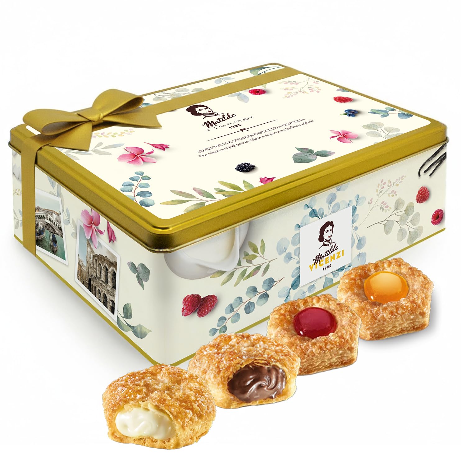 Pasticceria Matilde Vicenzi 5 Oclock Tea Time Cookie Assortment Gift Tin - Butter Pastries, Chocolate & Vanilla Filled Gourmet Cookies - Bakery Snacks Made In Italy For Gifting - 13.76Oz (390G)