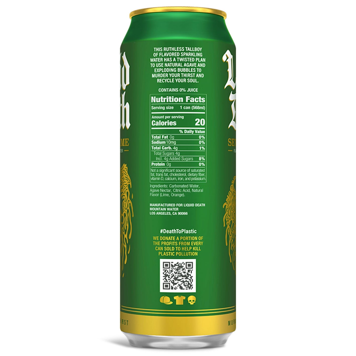 Liquid Death Severed Lime Sparkling Water, 8-Pack (19.2oz Cans), Low Calorie, No Artificial Sweeteners, Refreshing Lime Flavor