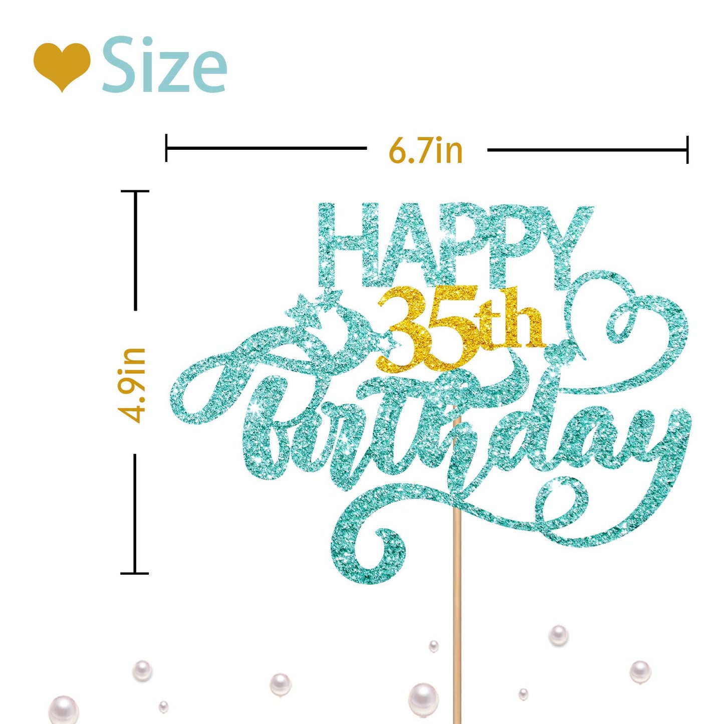 Sky Blue Glitter Happy 35Th Birthday Cake Topper, Thirty Five Years Old Birthday Party Cake Decor, Gold Number 35 Birthday Party