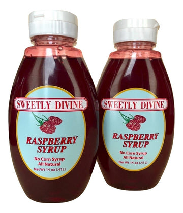 Sweetly Divine Raspberry Syrup for Coffee & Pancakes, 2 Pack of 14 oz Bottles, Natural Fruit Flavor, No High Fructose Corn Syrup