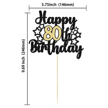 Gyufise Happy 80Th Birthday Cake Topper, 1Pc, 80 & Fabulous, Black And Gold Glitter, Topper For Anniversary And Birthday Party D